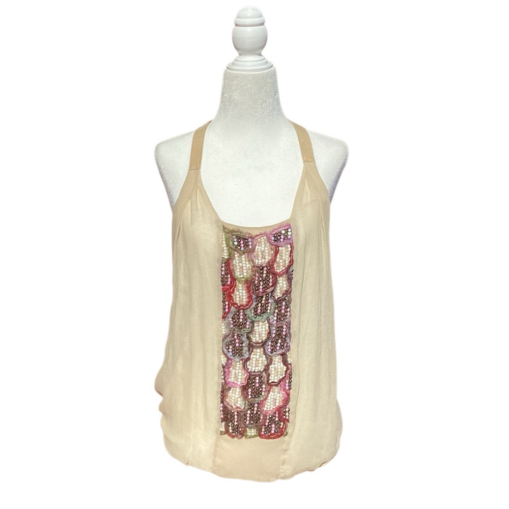 Upcycled Burning Torch Silk and Sequin Vintage Halter Top with Leather Straps